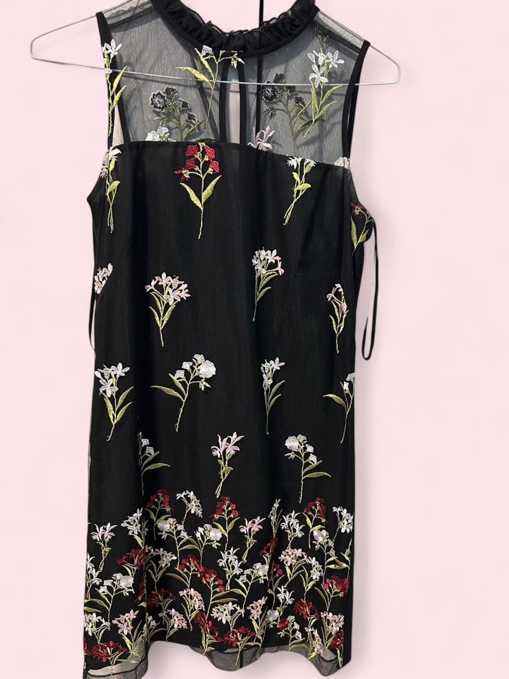 Black Floral Mesh Sleeveless Pencil Dress